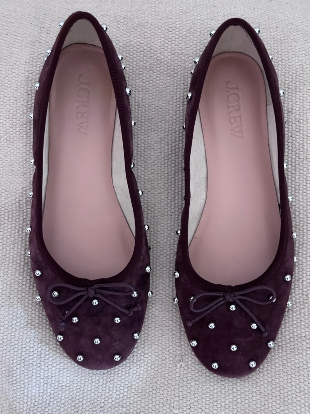 J.Crew Andi Ballet Flats in Beaded Suede – Brown Embellished Shoes 9.5 EUC